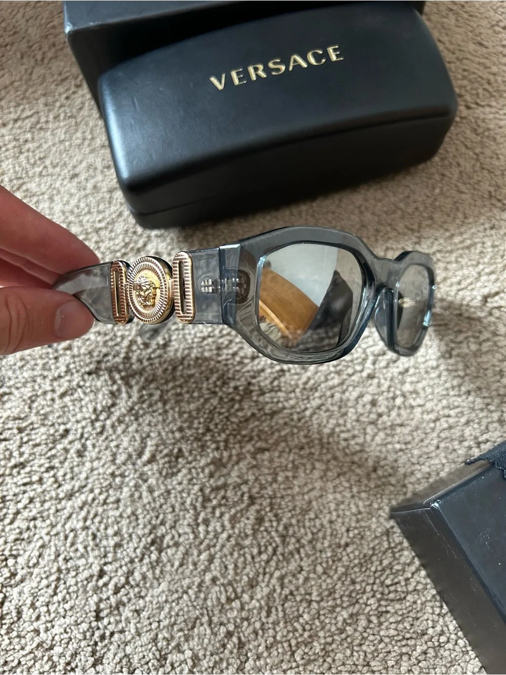 Versace Gray Sunglasses with Gold Medusa Accents